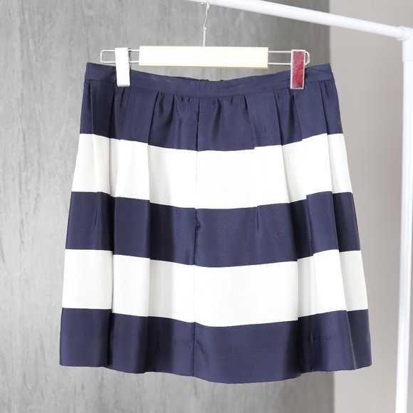 J. Crew Navy Blue/White Pleated Striped Skirt - Picture 1 of 4